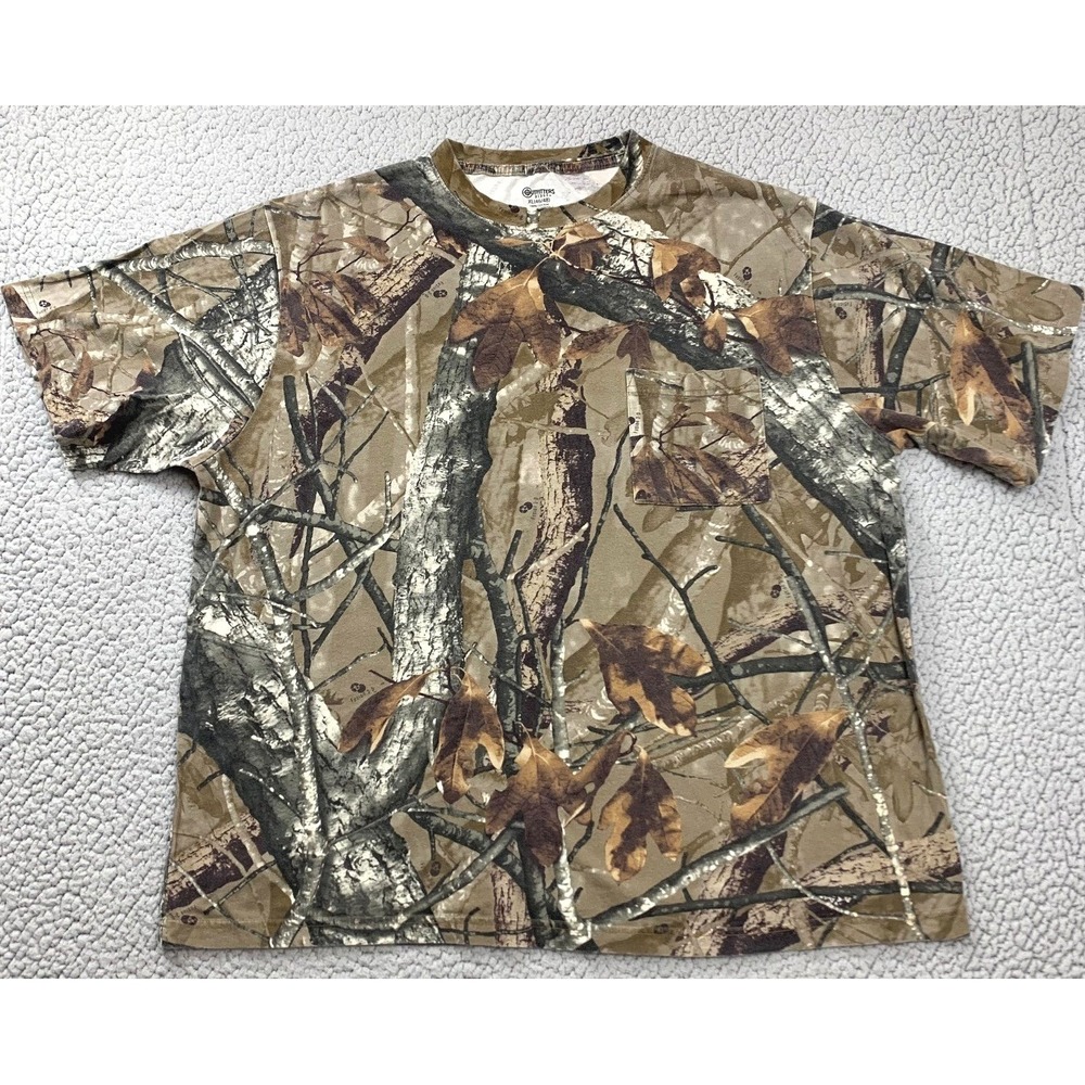 Outfitters Ridge T-Shirt Mens XL Brown Fusion 3-D Camo Cotton Pocket Hunting Tee